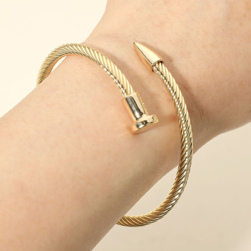 Gold Tone Twist Cable Nail Bangle Bracelet Wrap Spire Spike Jewelry