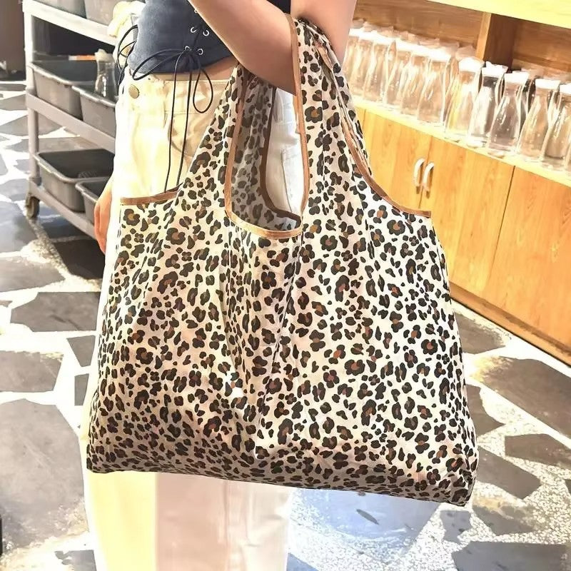 Leopard Print Foldable Reusable Shopping Bag Eco Tote Grocery Travel Pocket Pouc