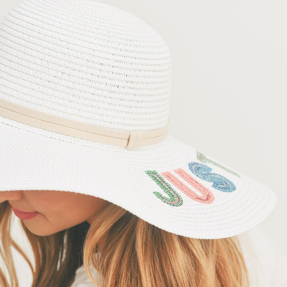 2 for 1 Deal Just Chill Sequin Straw Panama Hat for Women Summer Beach Sun Hat