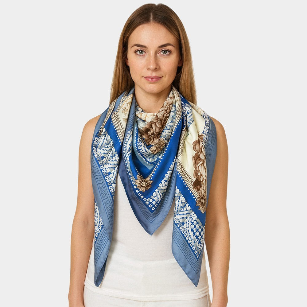 Baroque Silk Square Scarf for Women Turquoise Vintage-Inspired Head Wrap