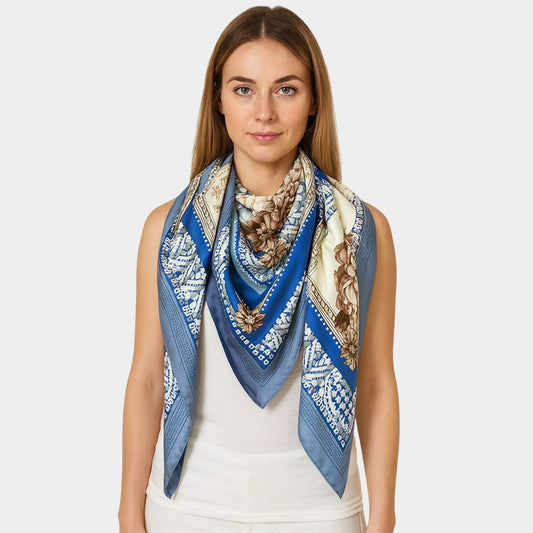 Baroque Silk Square Scarf for Women Turquoise Vintage-Inspired Head Wrap