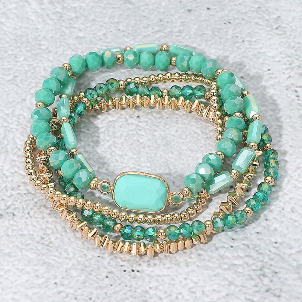 5PCS Stone Charm Beaded Stretch Bracelets Set for Women Layered Stack Jewelry