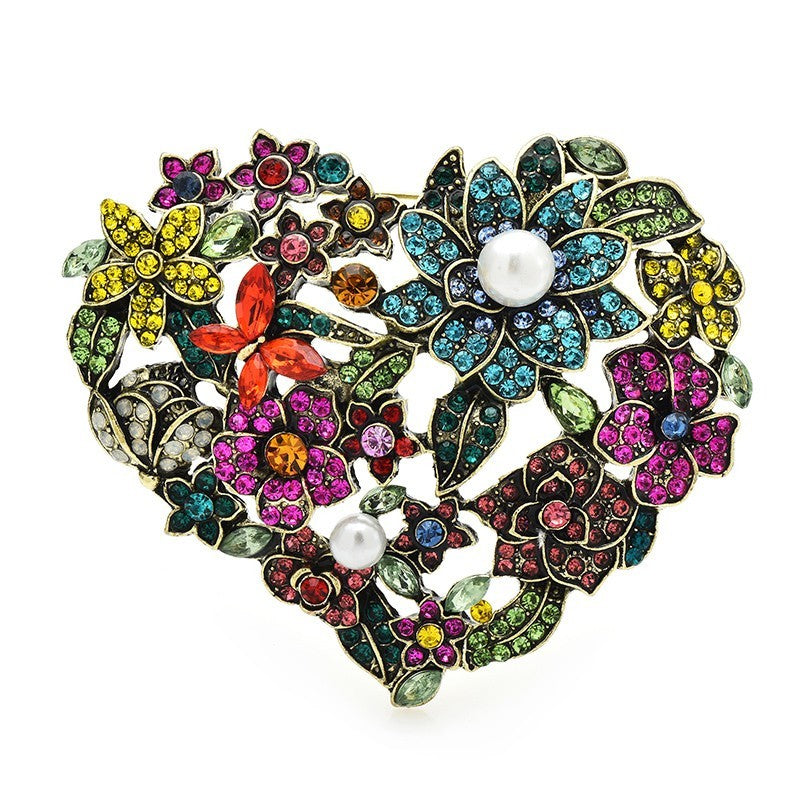 Floral Multi Color Heart Brooch Pin Vintage Style Crystal Butterfly Flower Jewel