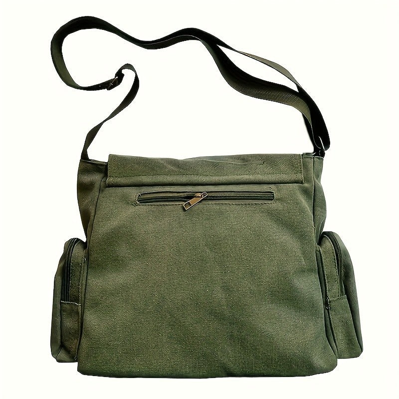 Green Canvas Messenger Bag Cat Tea Books Crossbody School Satchel Travel Tote