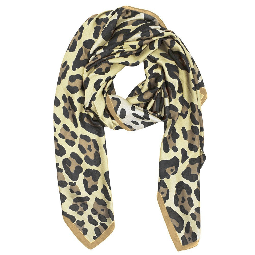 Light Leopard Pattern Printed Oblong Silky Satin Scarf Shawl for Women 35" X 78"