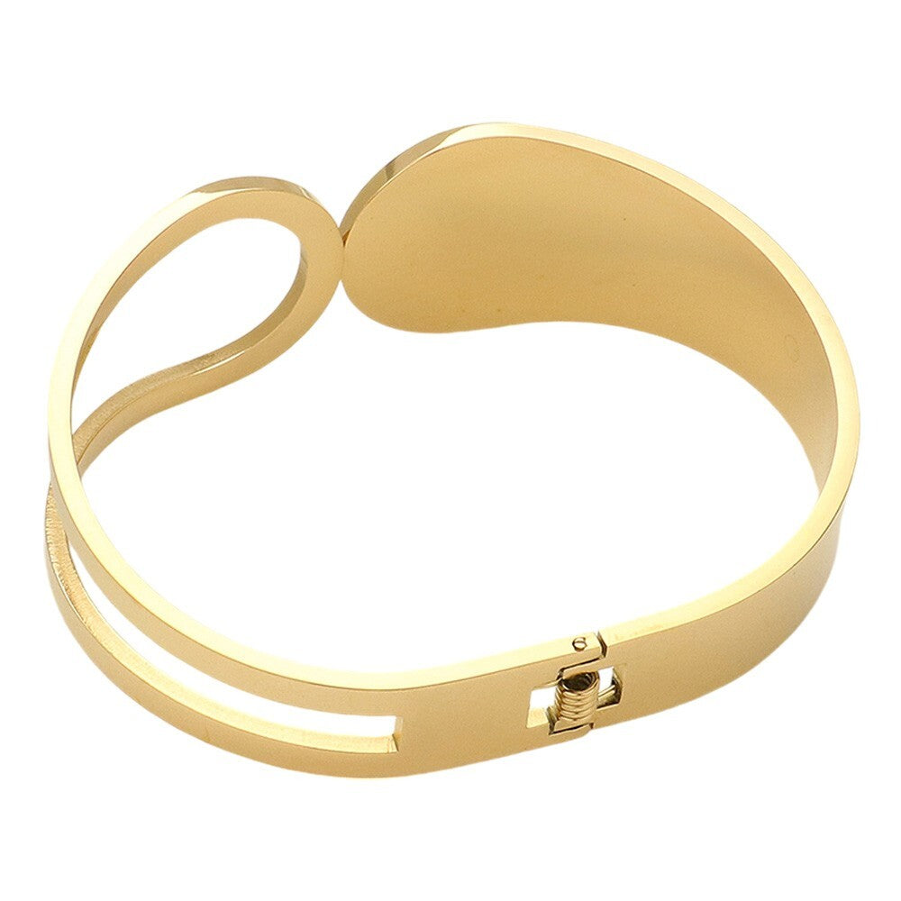 Stainless Steel Gold Tone Abstract Hinged Bangle Bracelet for Women Jewelry