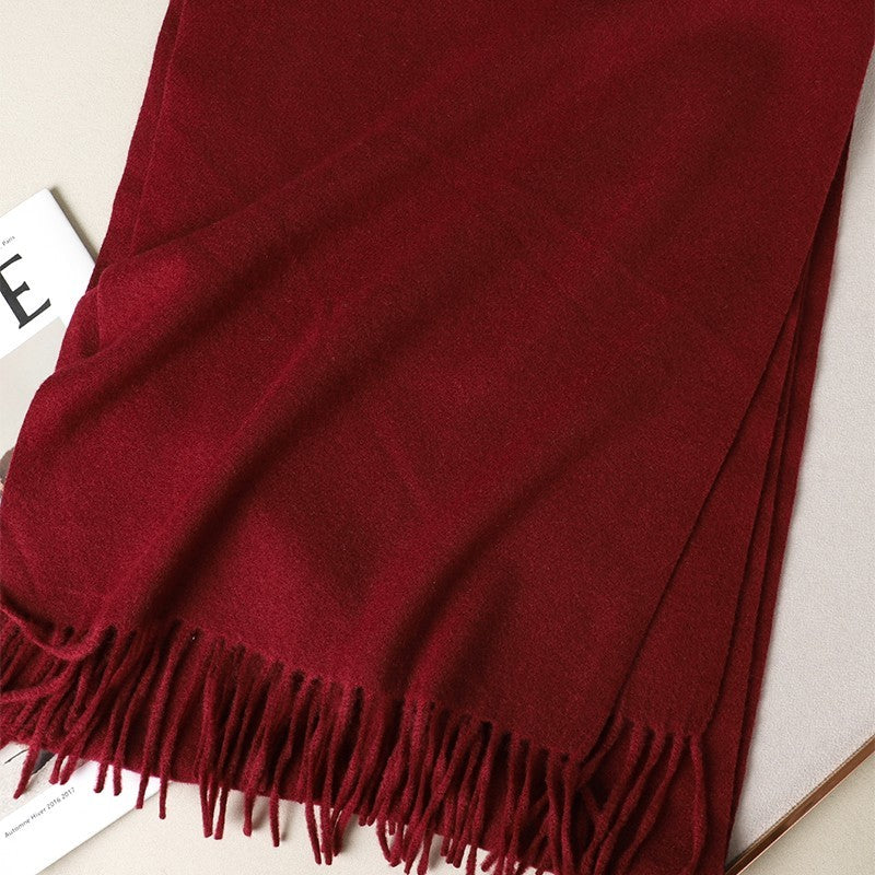 Super Soft Cashmere Feel Acrylic Scarf Wrap Burgundy Red Long Fringe