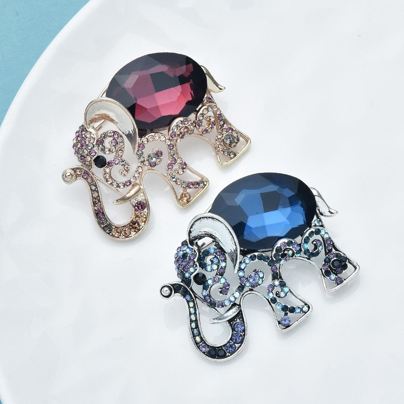 Pair Large Elephant Brooches Red Blue Crystal Rhinestone Animal Statement Pin Se