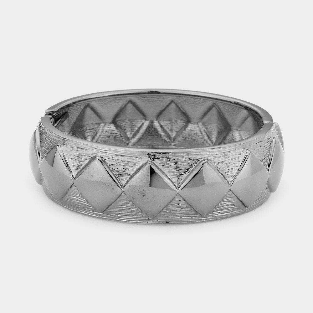Chunky Hinged Metal Bangle Bracelet Gunmetal Geometric Statement Jewelry