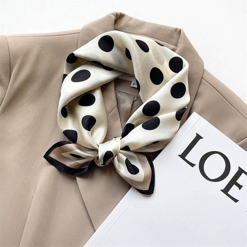Women's Classic Silk Scarf Black Polka Dot Square Neckerchief Head & Neck Wrap