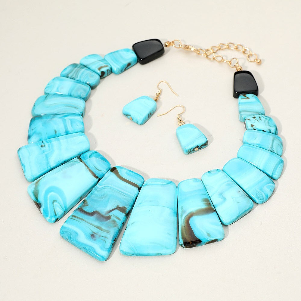 Bold Geometric Celluloid Acetate Beaded Bib Statement Necklace for Women
