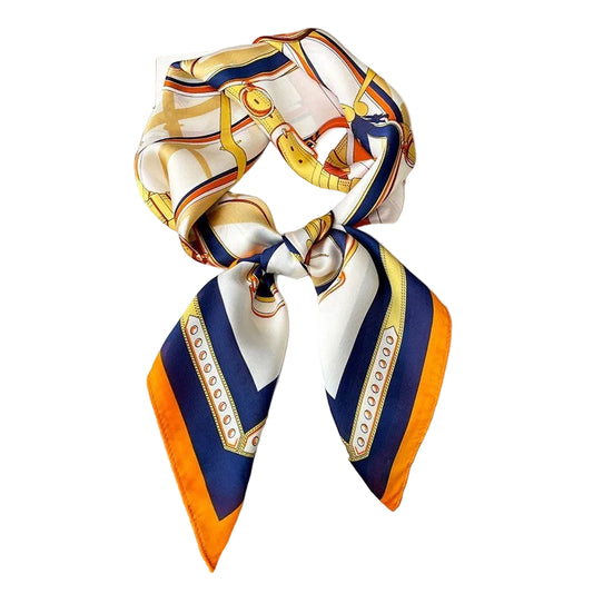 2pcs Women Silk Feel Square Scarf 27.5" Belt Carriage Print Neck Head Wrap