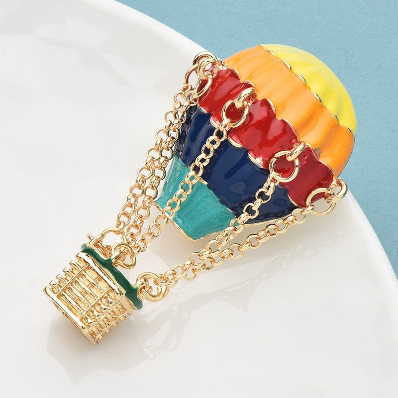 Colorful Enamel Hot Air Balloon Brooch Gold Tone Adventure Travel Fashion Pin