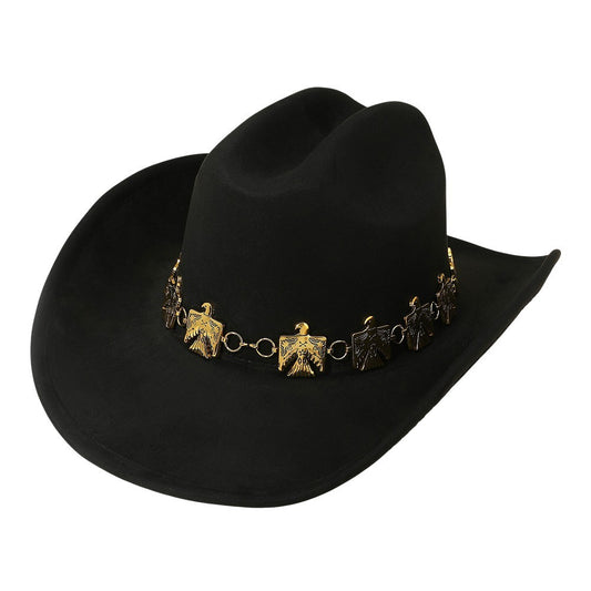 Black Western Thunderbird Hat Gold Tone Chain Cowboy Fedora for Women Hats Gifts