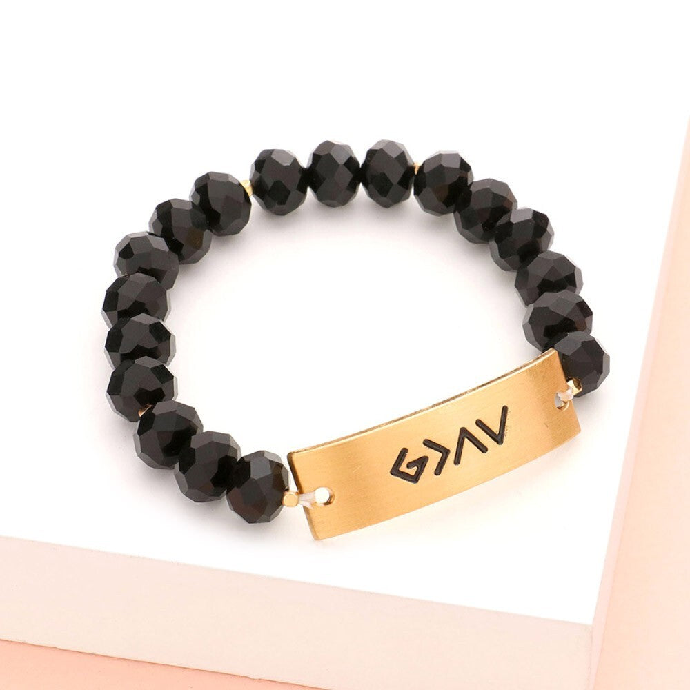 God Is Greater Than the Highs and Lows Metal Bar Natural Stone Beaded Bracelet