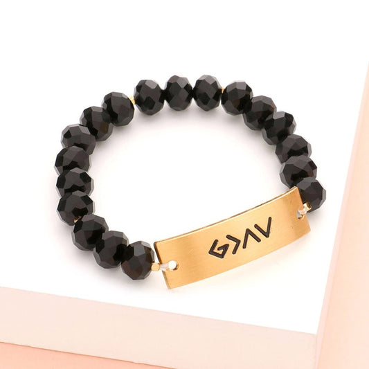God Is Greater Than the Highs and Lows Metal Bar Natural Stone Beaded Bracelet