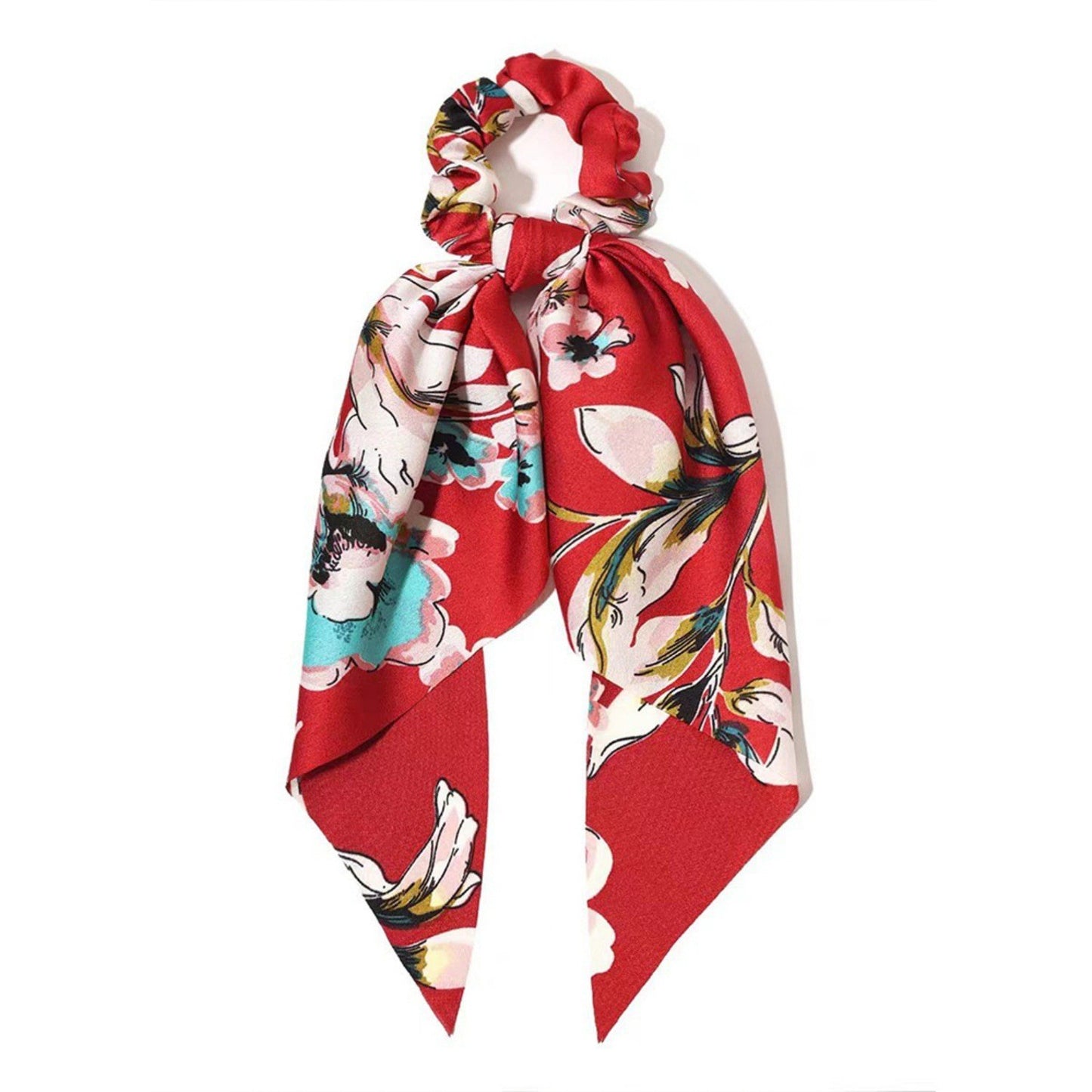 3pcs Red Floral Paisley Satin Scarf Scrunchies Hair Bow Ponytail Holder