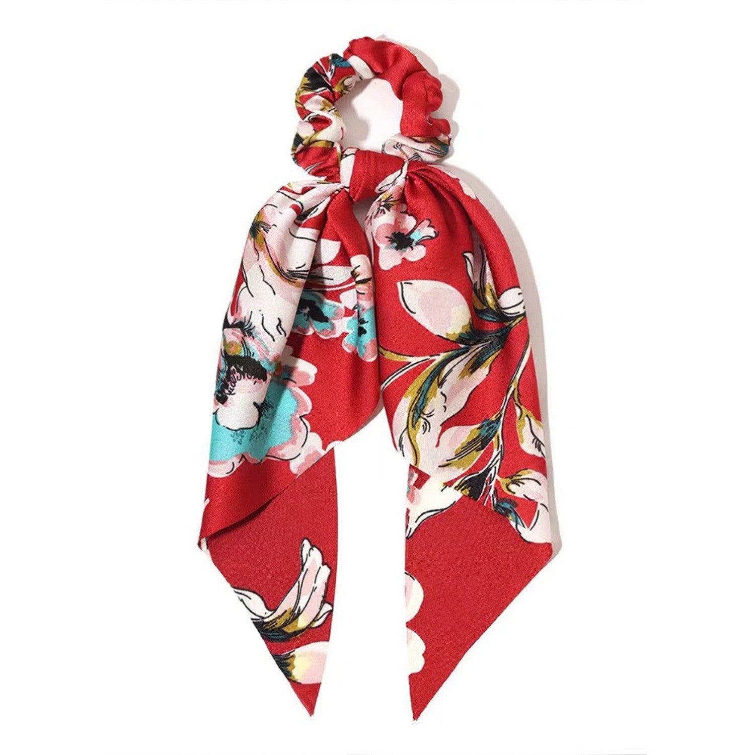3pcs Red Floral Paisley Satin Scarf Scrunchies Hair Bow Ponytail Holder
