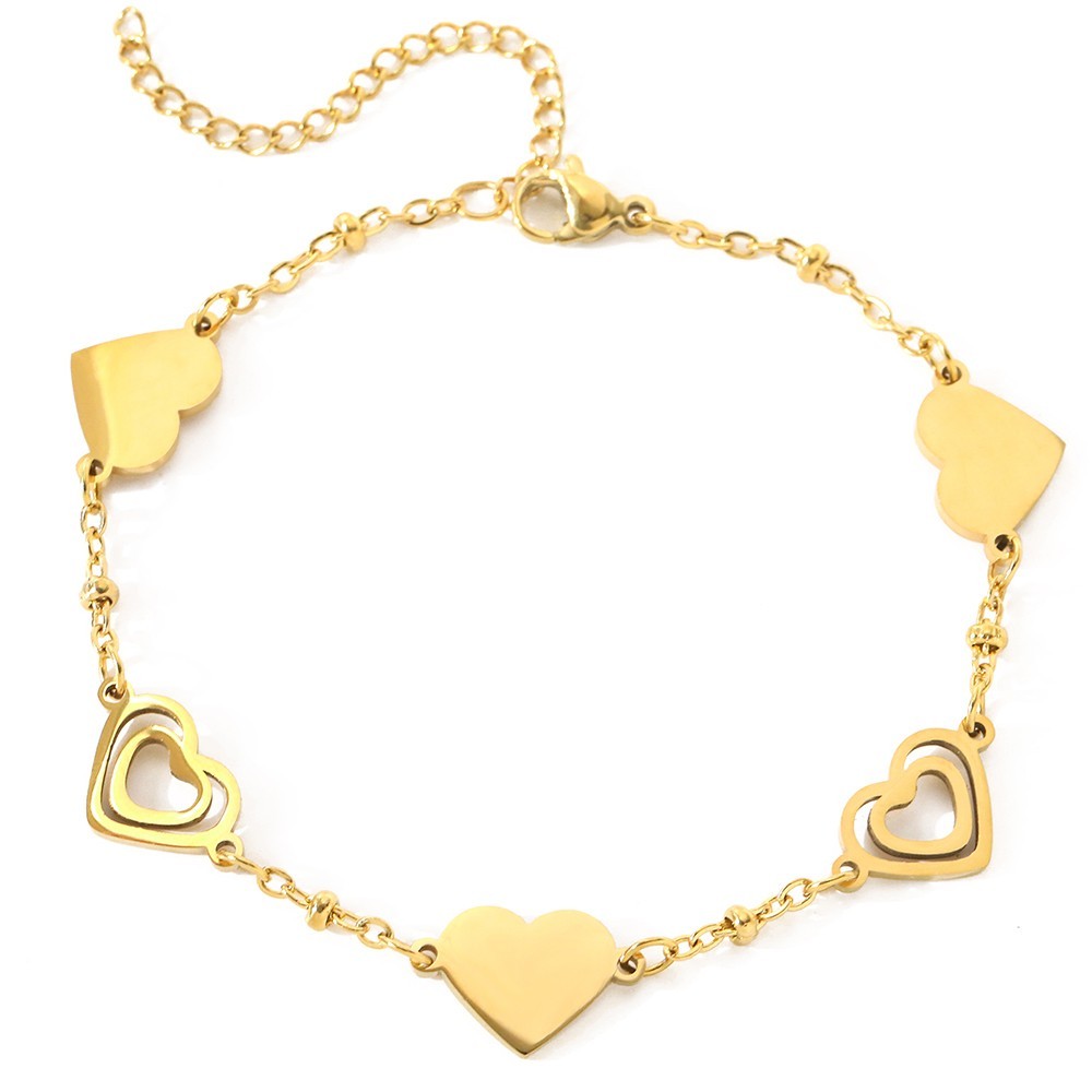 Gold Heart Charm Bracelet Women’s Adjustable Link Chain Jewelry Gift