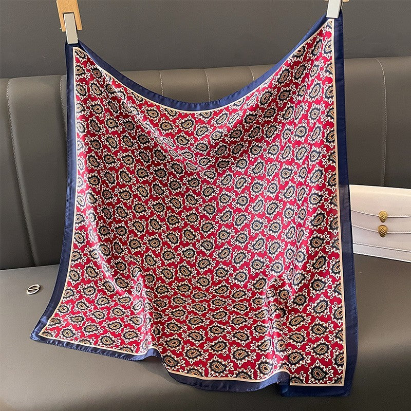 Paisley Satin Square Scarf Red Navy Cream  Neckerchief Bandana Headband Wrap