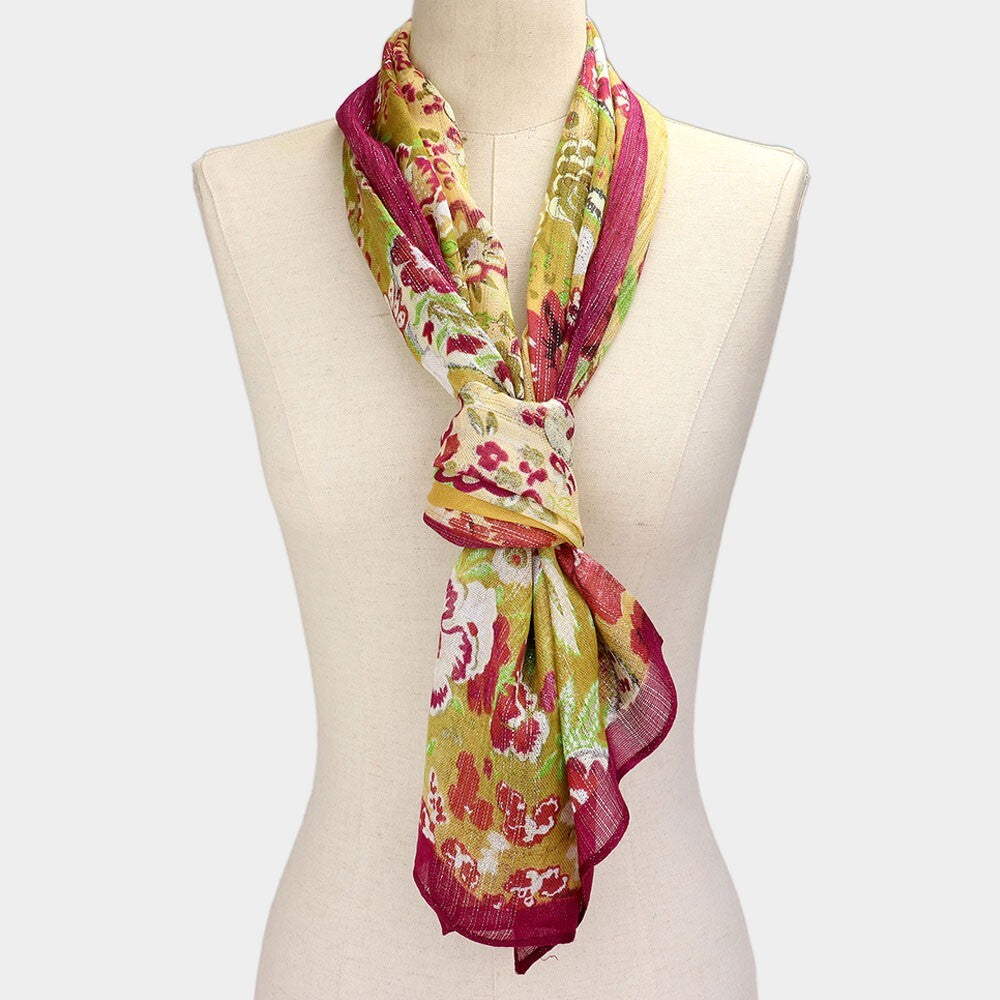 Floral Print Lightweight Oblong Scarf for Women Wraps and Scarves