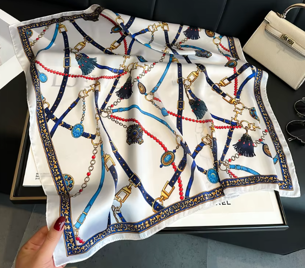 Silk Feel Geometric Print Luxury Scarf for Women Necktie Scarves for Ladies