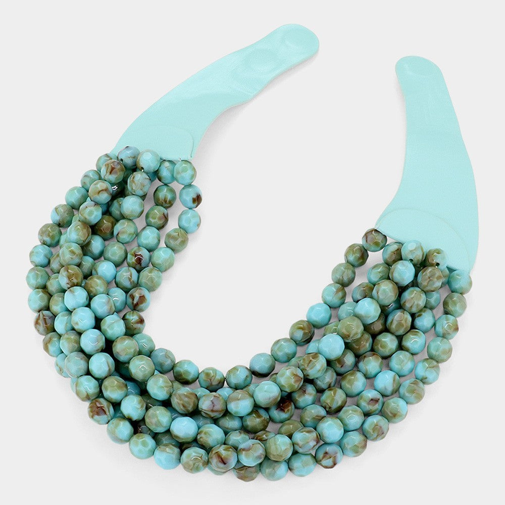 Women's Chunky Acrylic Ball Beaded Multi-Layered Faux Leather Magnetic Necklace