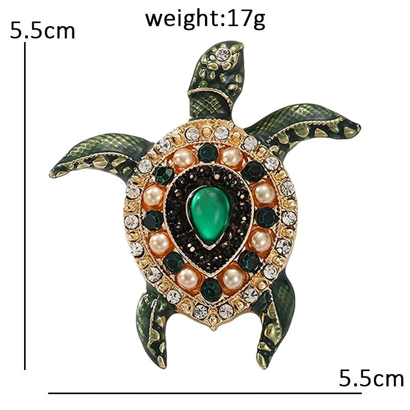 2pcs Sea Turtle Brooch Set Green Brown Enamel Crystal Rhinestone Animal Pin