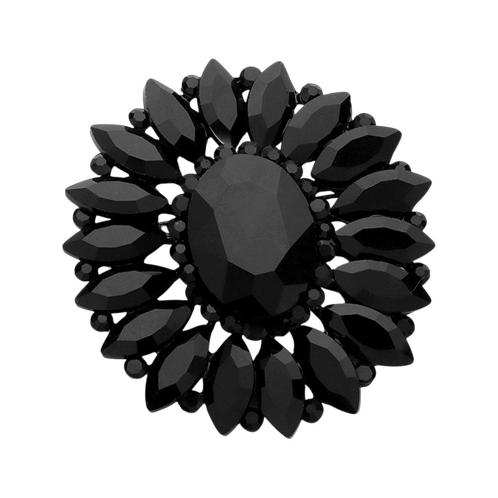 2pcs Silver Pearl Grape & Black Sunburst Statement Brooch Rhinestone Pin Set