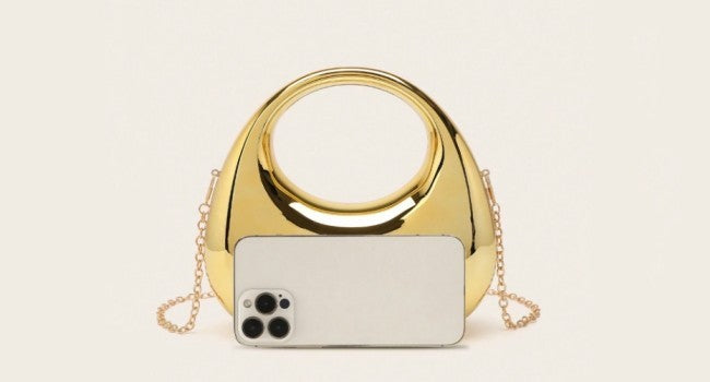 Sculptural Gold Mirror Metallic Crescent Bag Clutch Shoulder Crossbody Statement