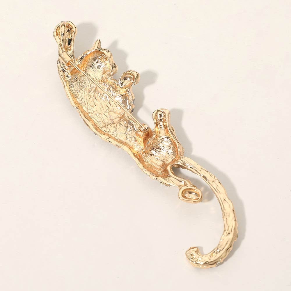 2pcs Sparkling Rhinestone Panther Leopard Animal Brooch Pin Gold Silver Tone