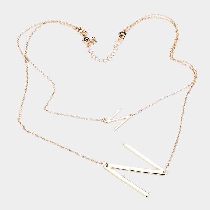 2-Row Layered Monogram Chain Necklace Letter N Pendant Detachable Jewelry