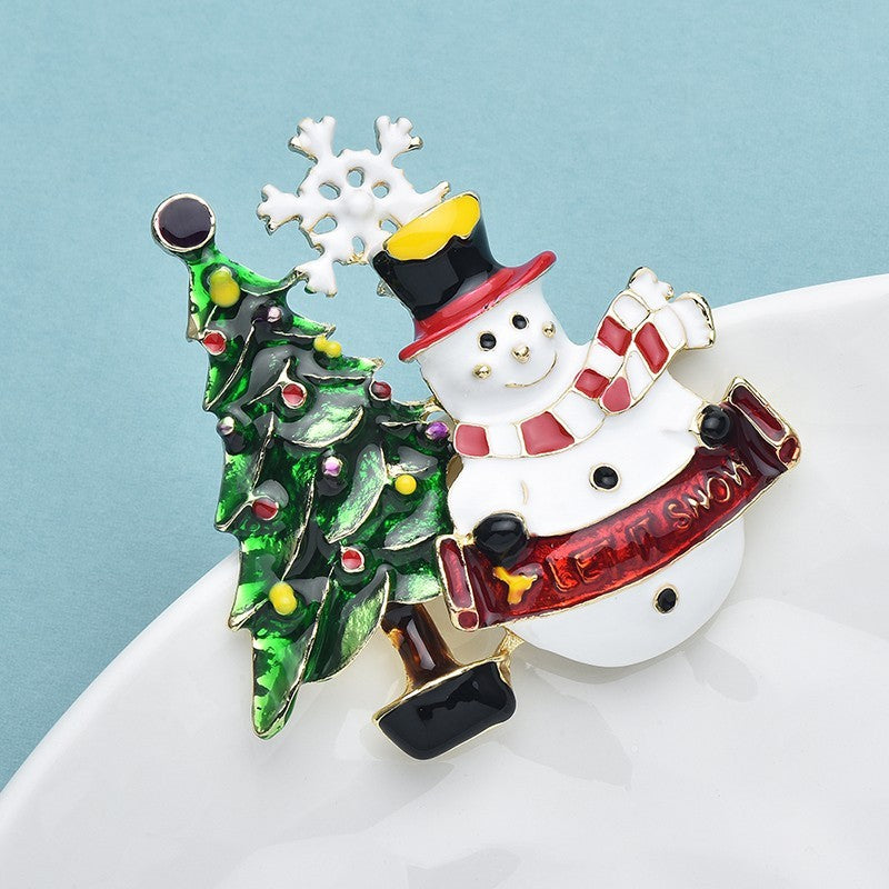 Snowman Christmas Tree Pin Holiday Brooch Winter Accessory Let It Snow