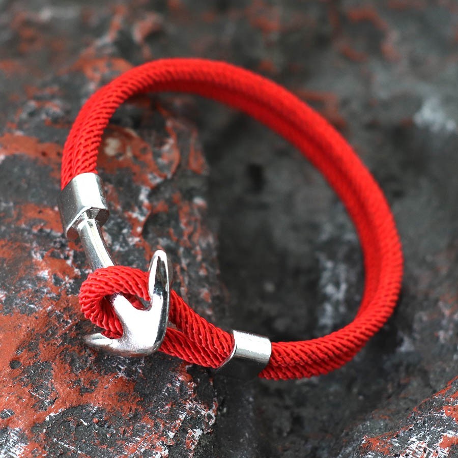 Men’s Red Rope Anchor Bracelet Nautical Charm Casual Sailor Marine Jewelry