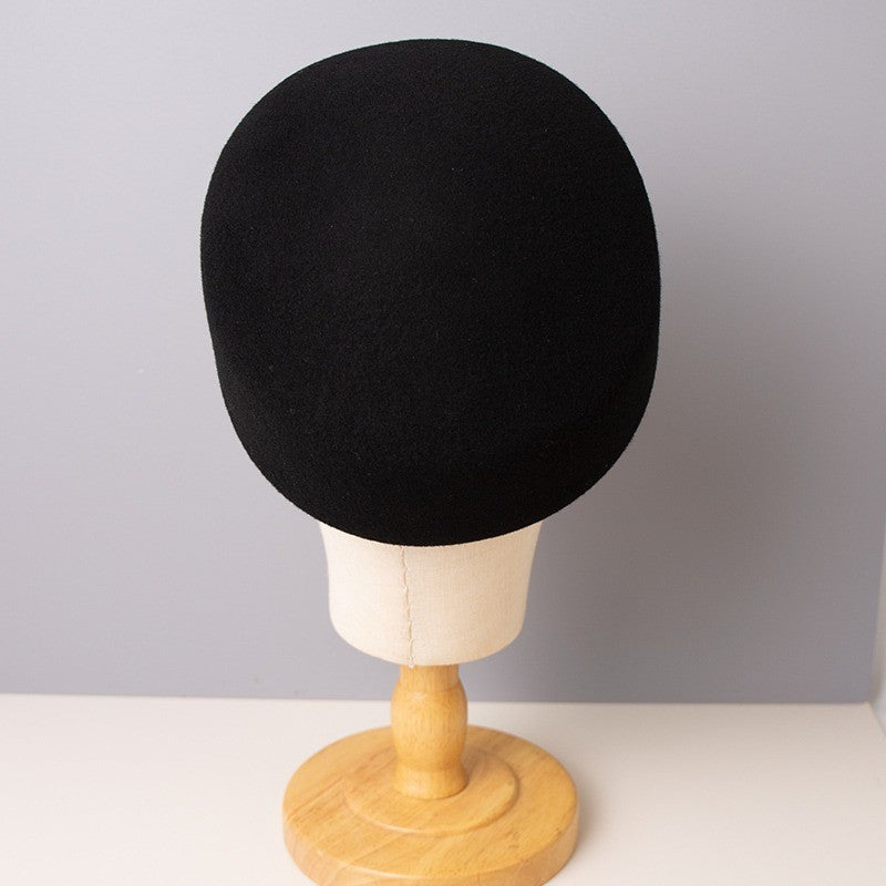 Vintage 100% Wool Pillbox Hat Black Retro Fascinator Formal Cocktail Stewardess