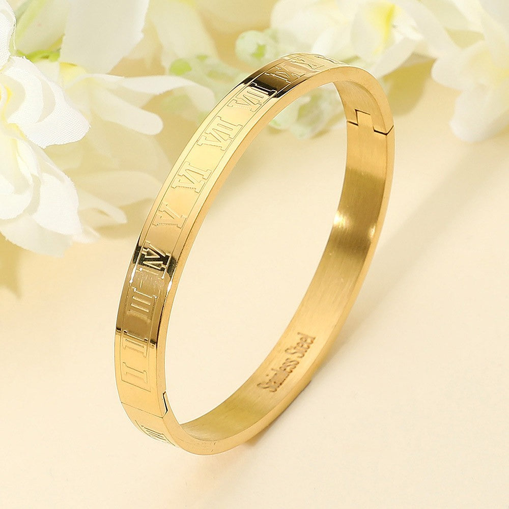 2PC Stainless Steel Roman Numeral Bangle Bracelet Set Men Women Jewelry Gifts