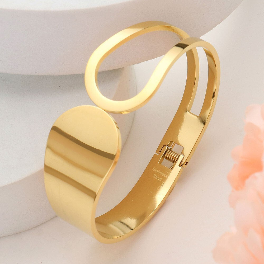 Stainless Steel Abstract Hinged Bangle Bracelet Modern Minimalist Jewelry