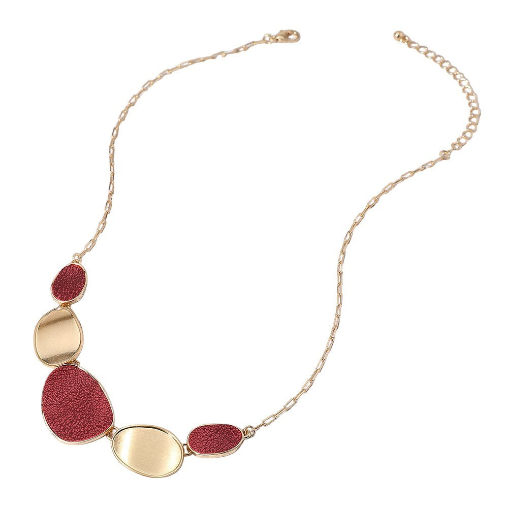 Statement Necklace Gold Red Abstract Pebble Design Modern Art Jewelry