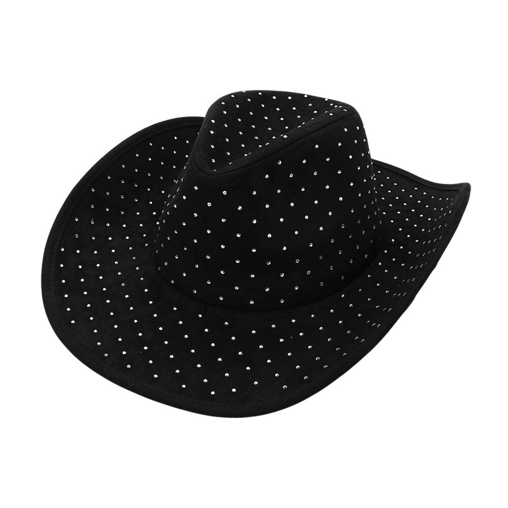 Shine Bright with This Rhinestone Embellished Faux Suede Western Fedora Hat
