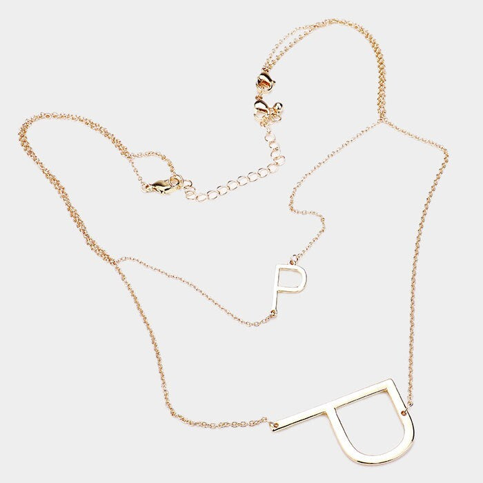 2-Row Layered Detachable Monogram Chain Necklace Letter P Pendant