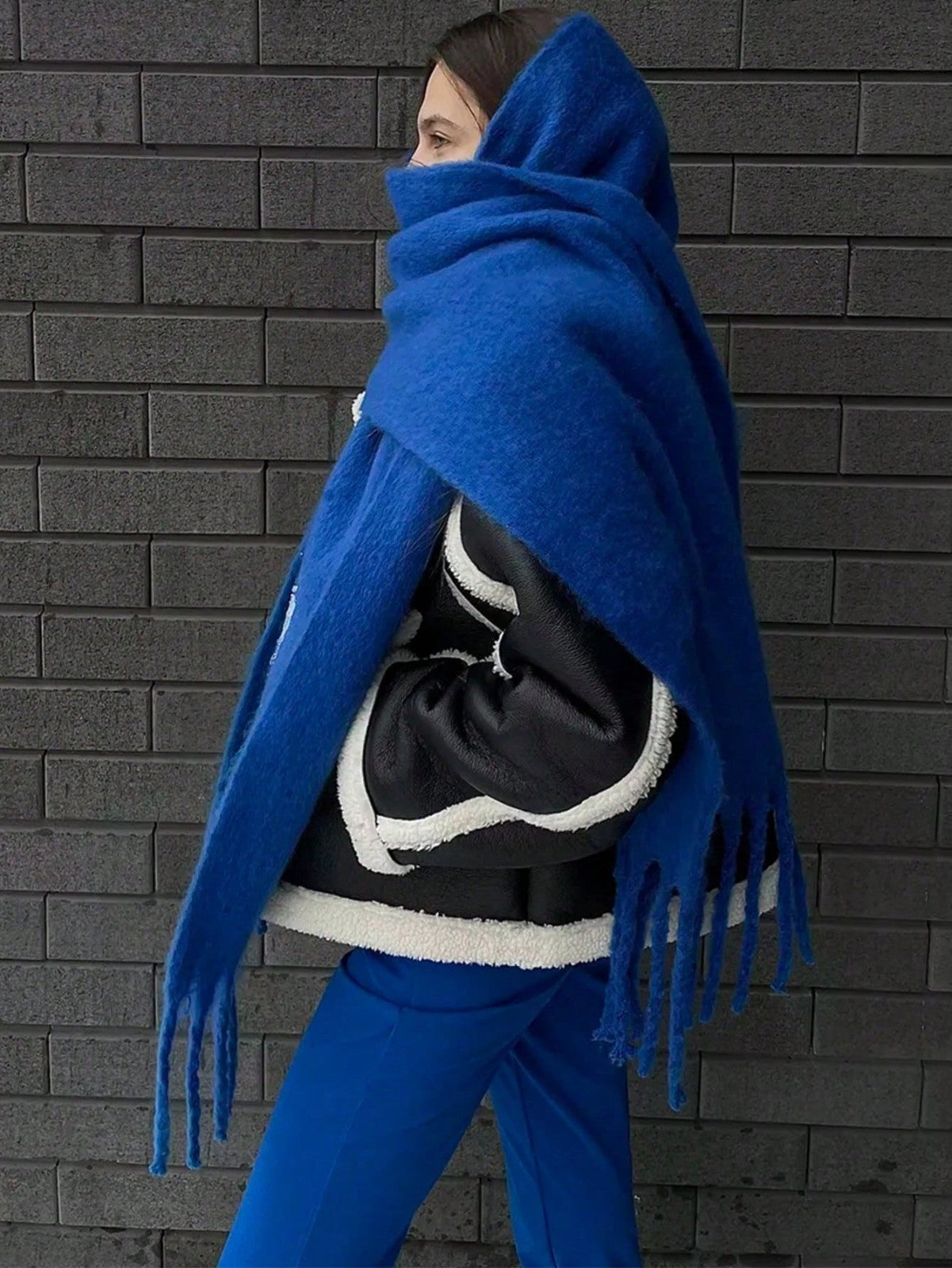 Womens Winter Cashmere Feel Pashmina Scarf  Blue  Warm Blanket Wrap Unisex