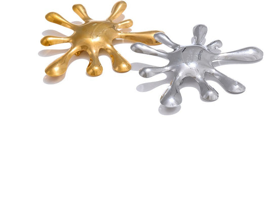 2pcs Modern Abstract Splash Brooch Pin Set Gold Silver Stainless Steel Art