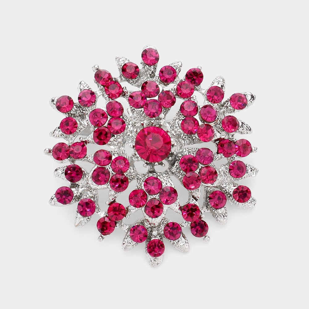 2 PCs Sparkling Crystal Flower Star Brooches Royal Blue & Fuchsia Pink Pins