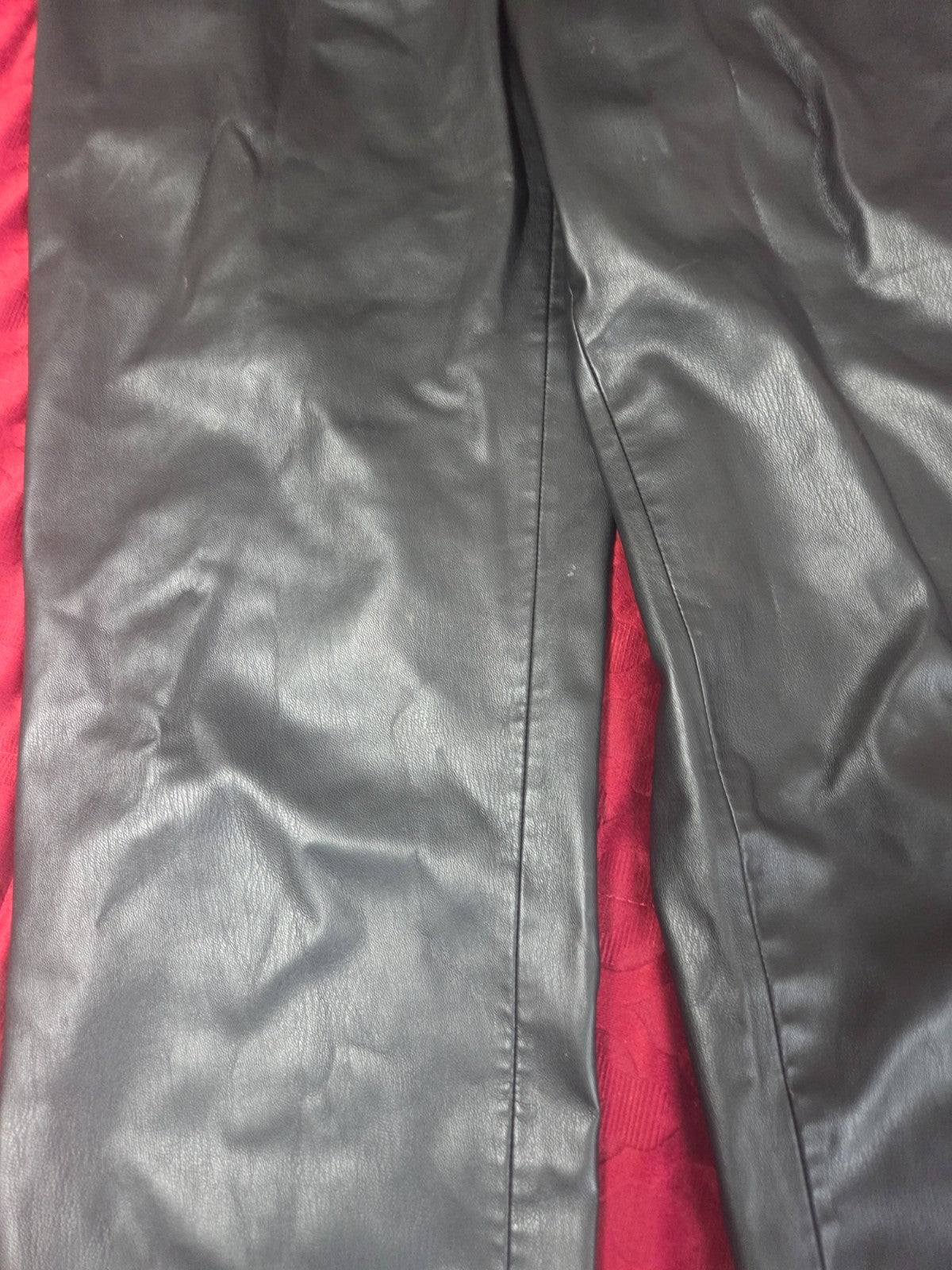 Women’s Faux Leather Pants Size Medium High Waist Straight Leg Black Trousers