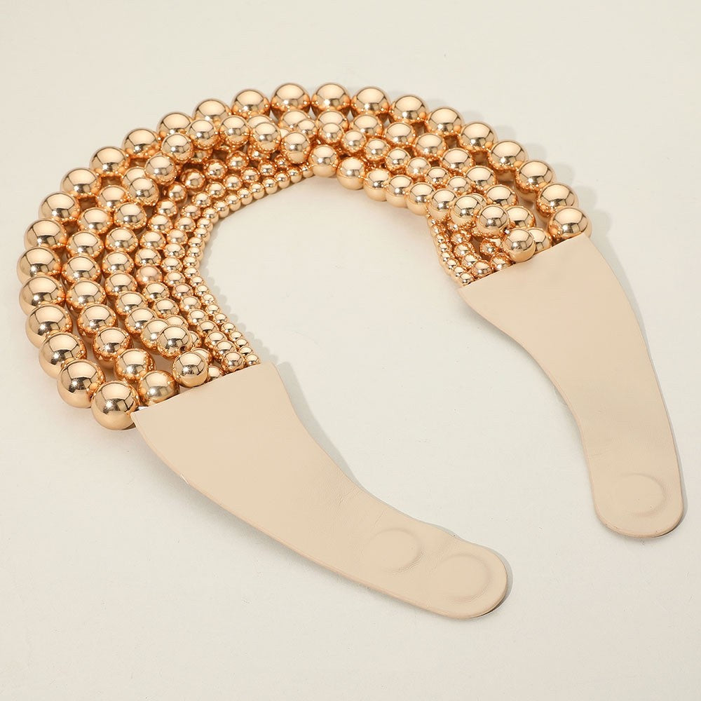 Gold Tiered Orb Bib Statement Necklace - Dramatic High-Shine Runway Jewelry