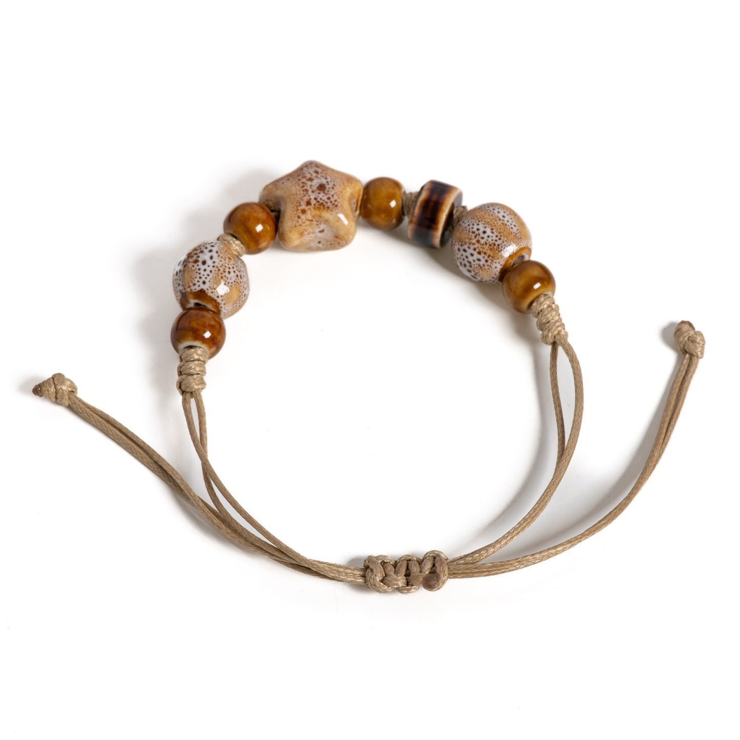 2PCS Handmade Ceramic Bead Star Adjustable Cord Bracelets Boho Beach Jewelry