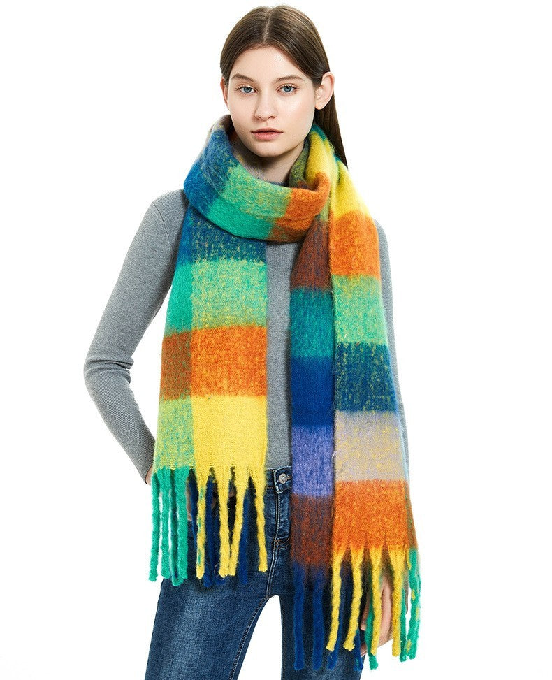 Colorful Plaid Blanket Scarf Soft Cashmere Feel Winter Wrap for Women