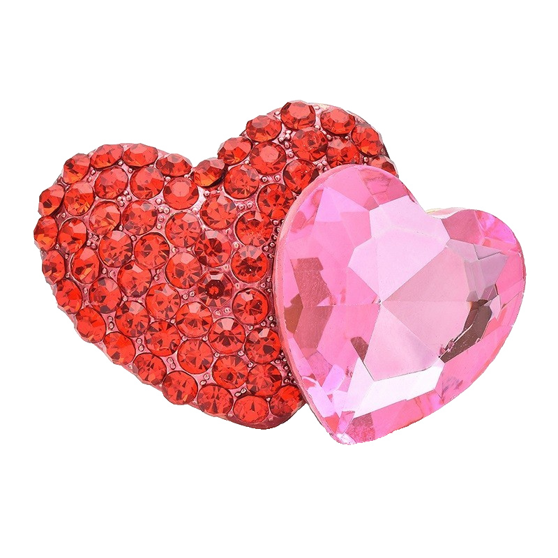 Sparkling Red Pink Crystal Double Heart Brooch Pin Statement Gift