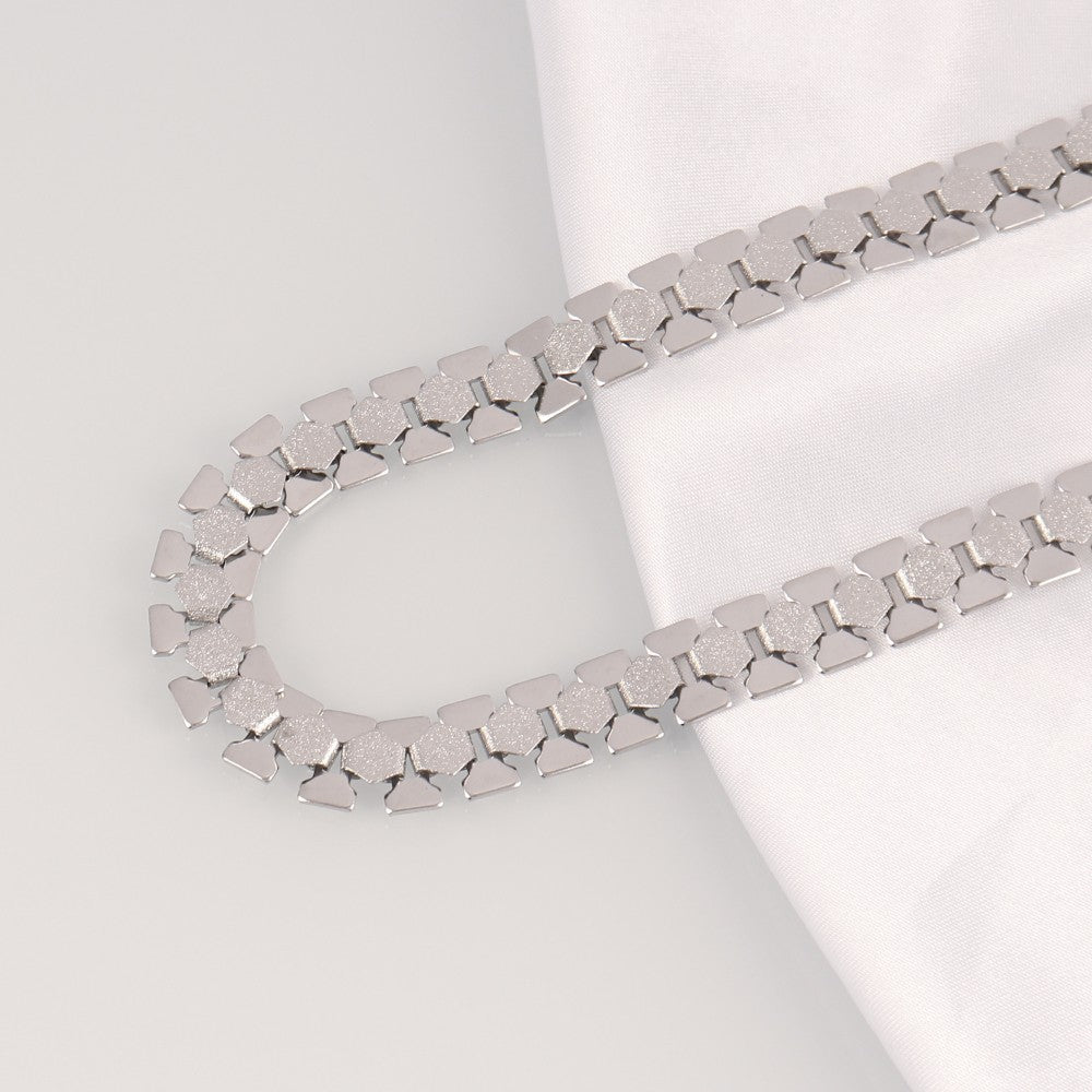 2pcs Gold Silver Tone Segmented Modernist Link Choker Necklace Set