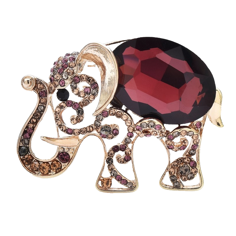 Pair Large Elephant Brooches Red Blue Crystal Rhinestone Animal Statement Pin Se